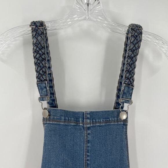 Bullhead Denim Braided Strap Medium Wash Overall Shorts Blue Women's Size 26 - Picture 3 of 7